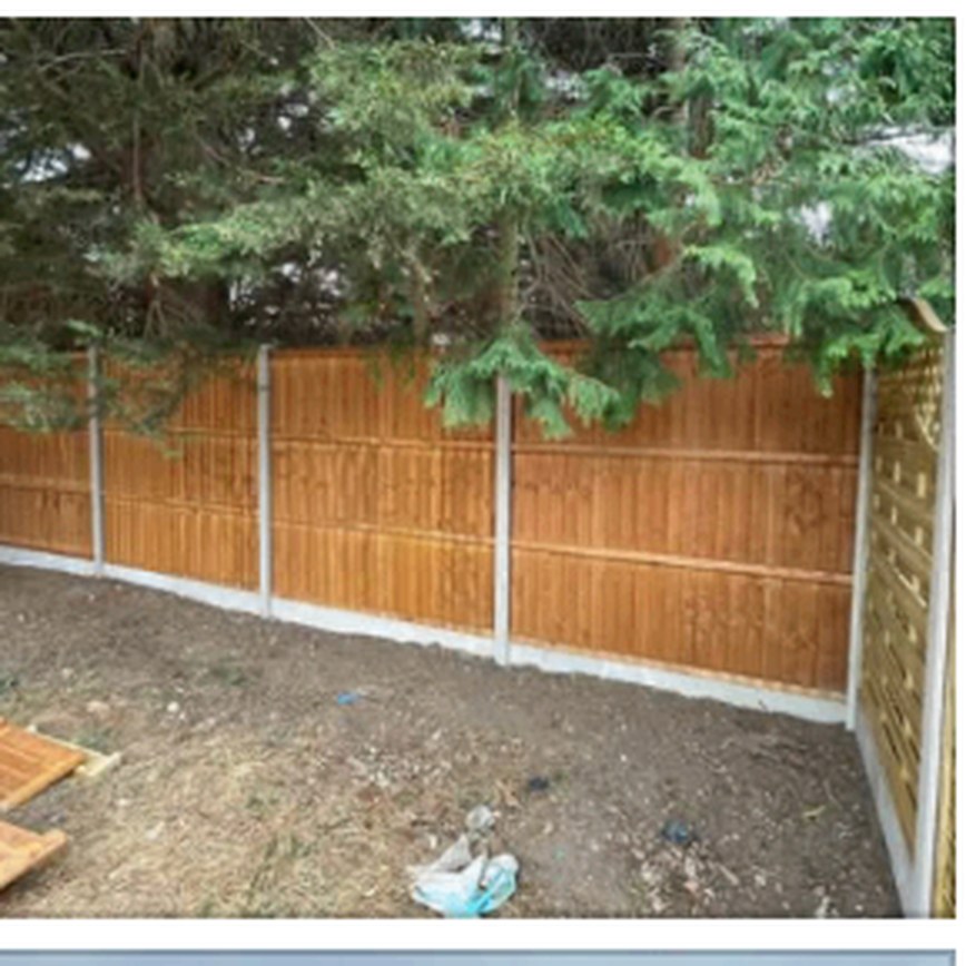 New fence panels and concrete posts around a garden