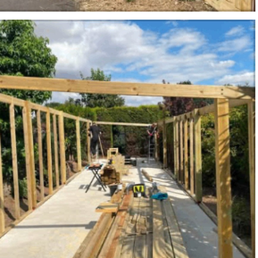 Timber pergola frame under construction